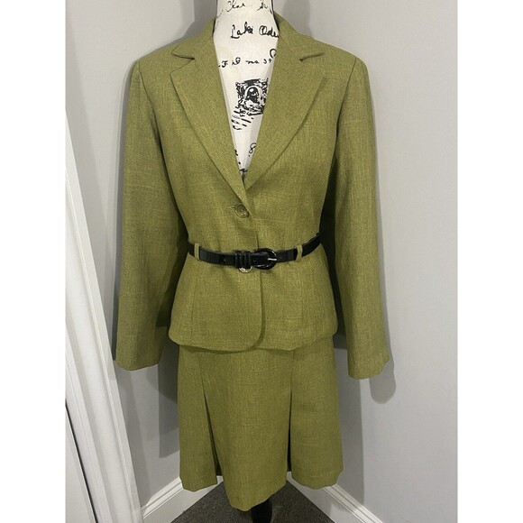 BLACKER Green 2-Piece Business/Career Jacket and Pleated Skirt Suit Size 10 - Picture 11 of 16